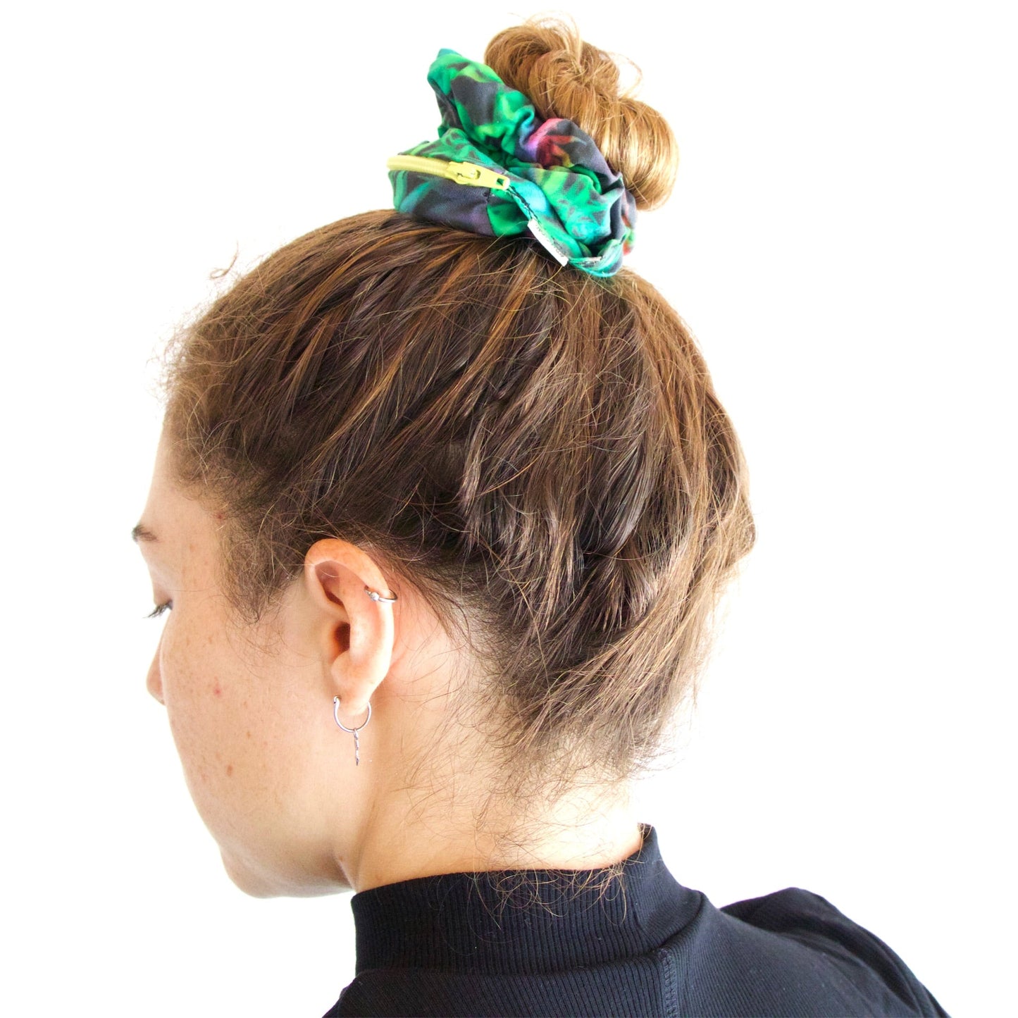 Blue Fiesta Psychedelic Weed Leaf Stash Pocket Scrunchie