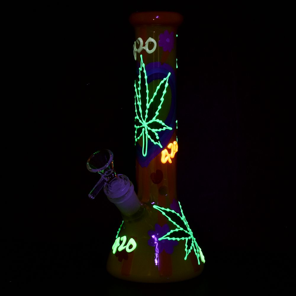 420 Leafy Sunburst Glow 9.25" Beaker Bong