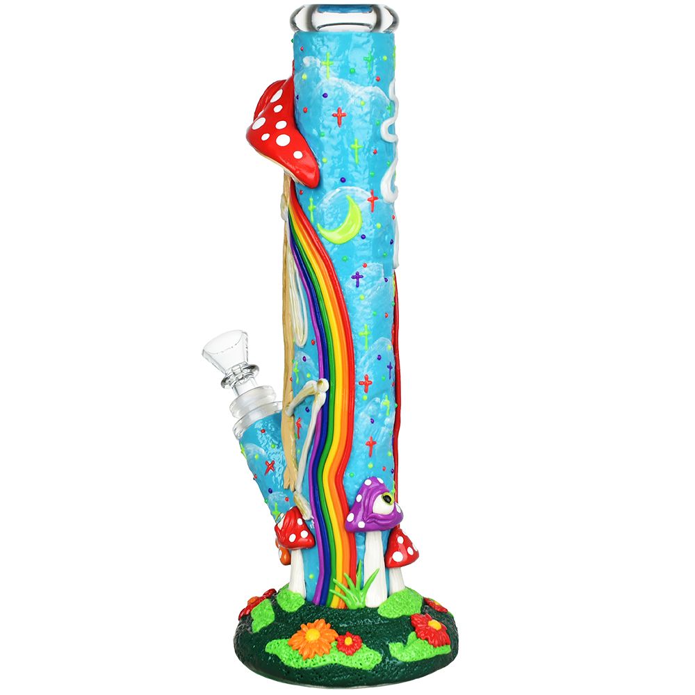 Skeleton Under The Rainbow Glow 11.5" Straight Tube Bong